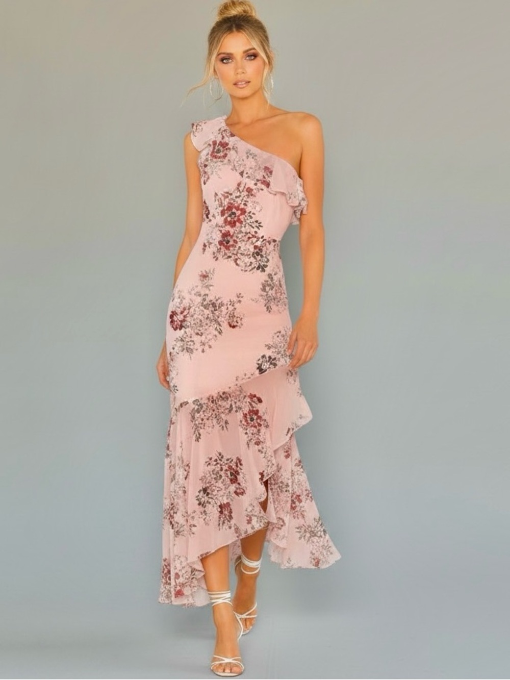 Michael Costello X REVOLVE One Shoulder Floral Hi Low Ruffle Dress Women’s SZ XS